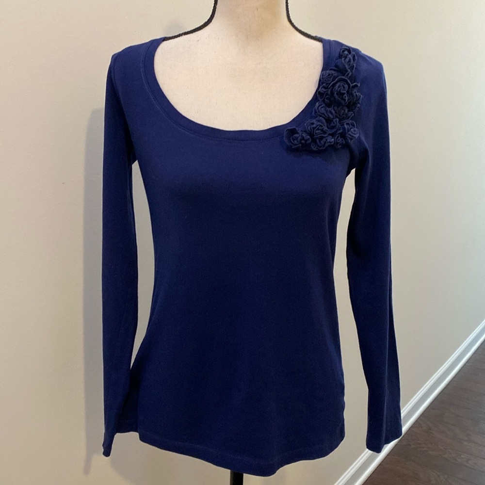 Loft Navy Long Sleeve 100% Cotton top Sz S
